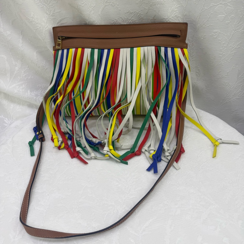 LOEWE T Pouch Fringe Leather Crossbody Bag-0