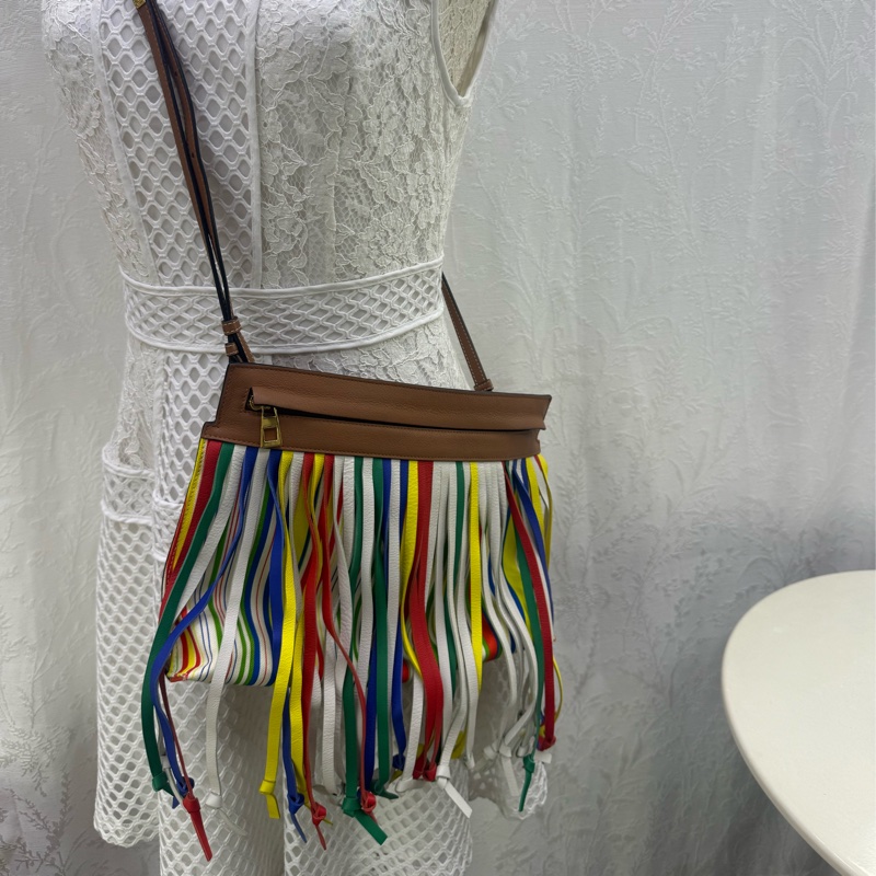 LOEWE T Pouch Fringe Leather Crossbody Bag-9