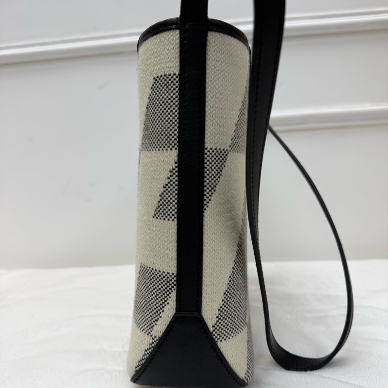 HERMES愛馬仕 Cabas 27水桶包 H帆布拼Swift小牛皮 黑白熊貓拼色 肩帶款 手提斜挎單肩包-4