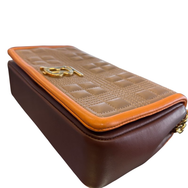 BURBERRY 橘咖金扣兩用包-5