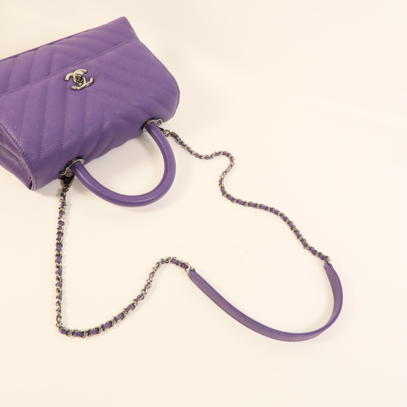 CHANEL 牛皮皮革Coco Handle Small鏈帶手挽肩背兩用袋-5