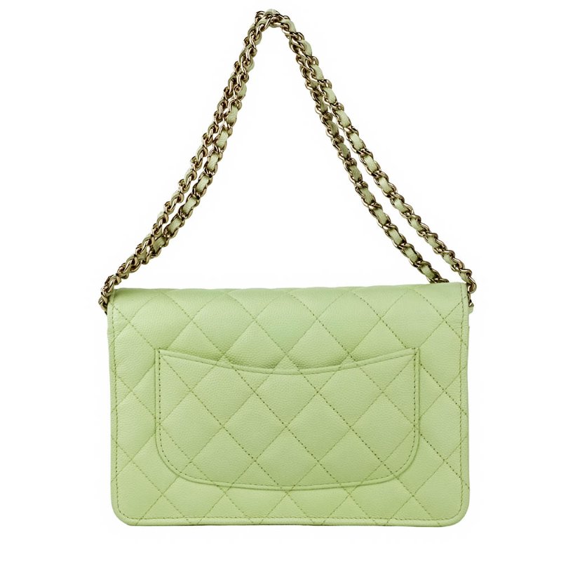 KESH 凱仕國際精品【清新稀有、優雅亮點】CHANEL Classic Wallet On Chain 香奈兒魚子醬牛皮鏈帶長夾 WOC｜綠色金扣｜晶片款-2