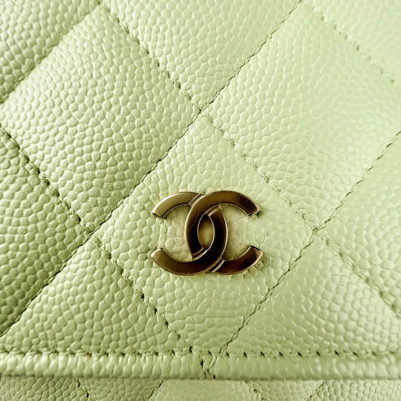KESH 凱仕國際精品【清新稀有、優雅亮點】CHANEL Classic Wallet On Chain 香奈兒魚子醬牛皮鏈帶長夾 WOC｜綠色金扣｜晶片款-10