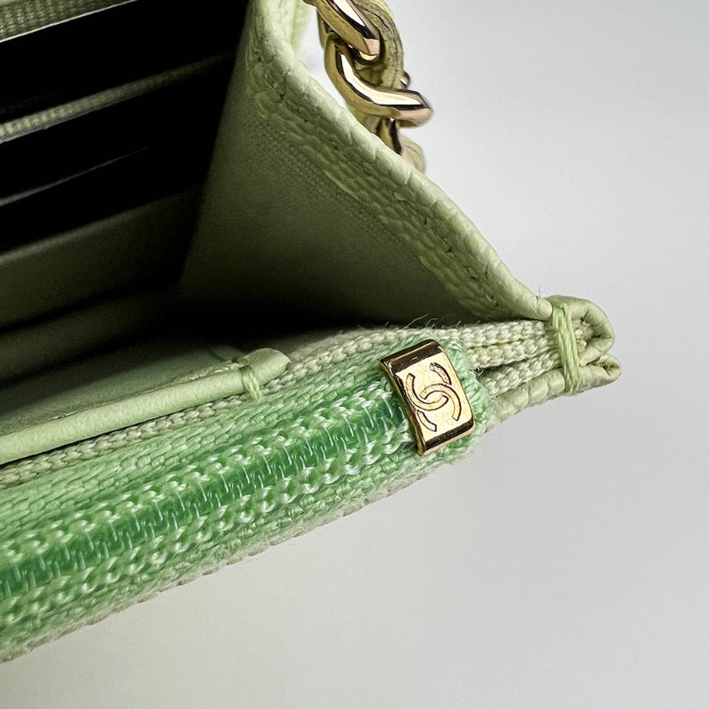 KESH 凱仕國際精品【清新稀有、優雅亮點】CHANEL Classic Wallet On Chain 香奈兒魚子醬牛皮鏈帶長夾 WOC｜綠色金扣｜晶片款-12