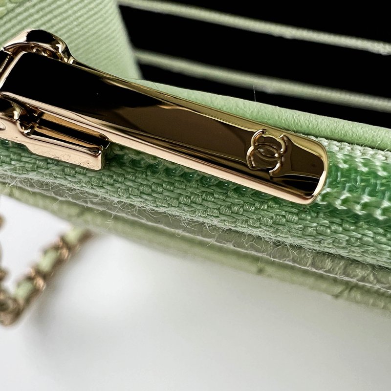KESH 凱仕國際精品【清新稀有、優雅亮點】CHANEL Classic Wallet On Chain 香奈兒魚子醬牛皮鏈帶長夾 WOC｜綠色金扣｜晶片款-13