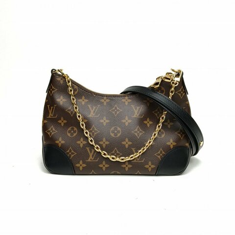 LOUIS VUITTON BOULOGNE牛角包可拆卸肩帶黑色PVC晶片老花肩背包