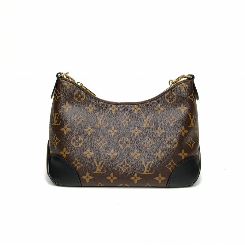 LOUIS VUITTON BOULOGNE牛角包可拆卸肩帶黑色PVC晶片老花肩背包-2