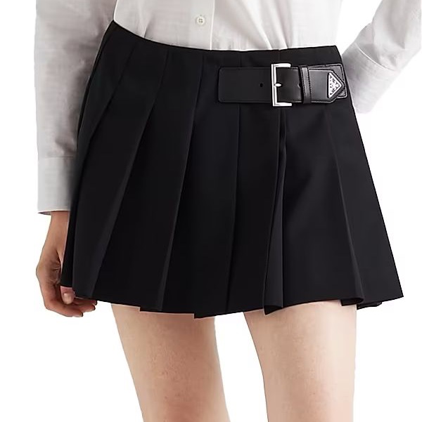 Prada 經典logo皮帶百褶短裙-1