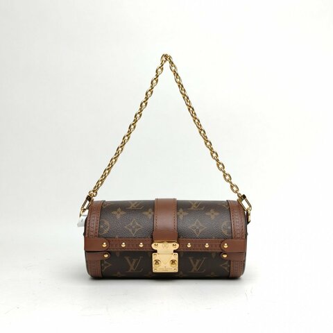 LOUIS VUITTON PAPILLON巴比龍TRUNK鏈條圓桶包老花PVC晶片肩背包