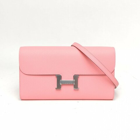 HERMES Constance康康LongToGo奶昔粉Epsom皮K肩背包