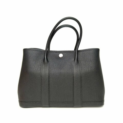 HERMES GardenParty花園包30黑色NEGONA皮Z刻銀扣肩背包