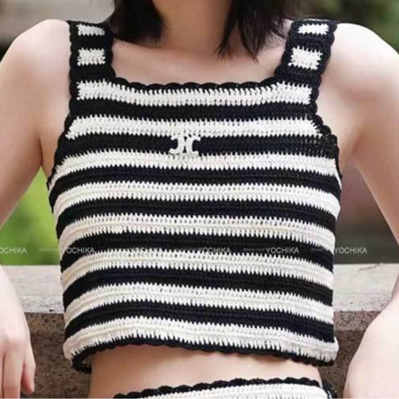 Celine 凱旋門刺繡條紋鉤織背心-1