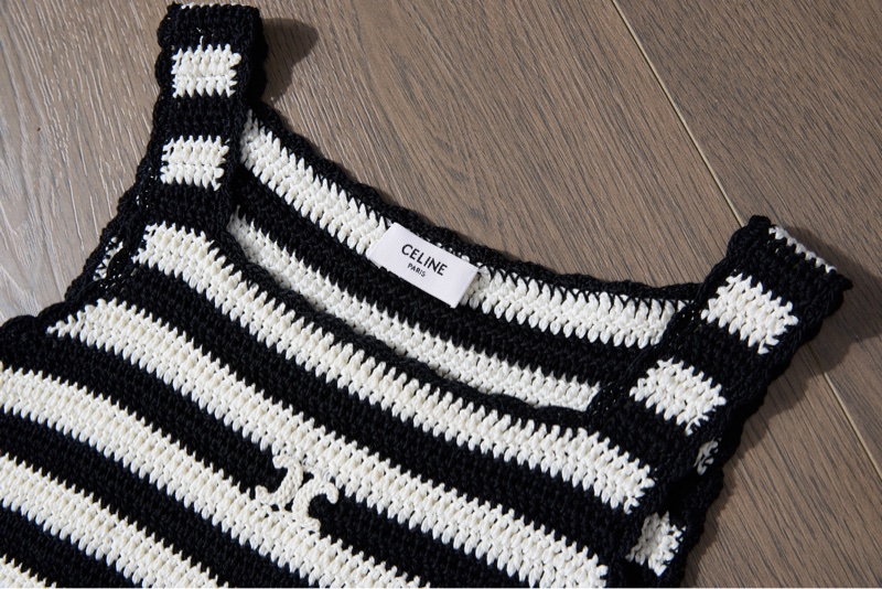 Celine 凱旋門刺繡條紋鉤織背心-3