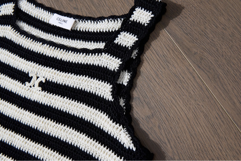 Celine 凱旋門刺繡條紋鉤織背心-4
