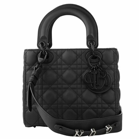 KESH 凱仕國際精品【極黑稀有、低調奢華】DIOR Lady Dior Matte Black 4 格戴妃包｜全黑啞光版本｜手提肩背兩用
