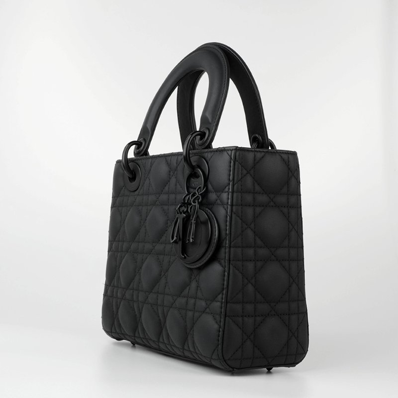 KESH 凱仕國際精品【極黑稀有、低調奢華】DIOR Lady Dior Matte Black 4 格戴妃包｜全黑啞光版本｜手提肩背兩用-6
