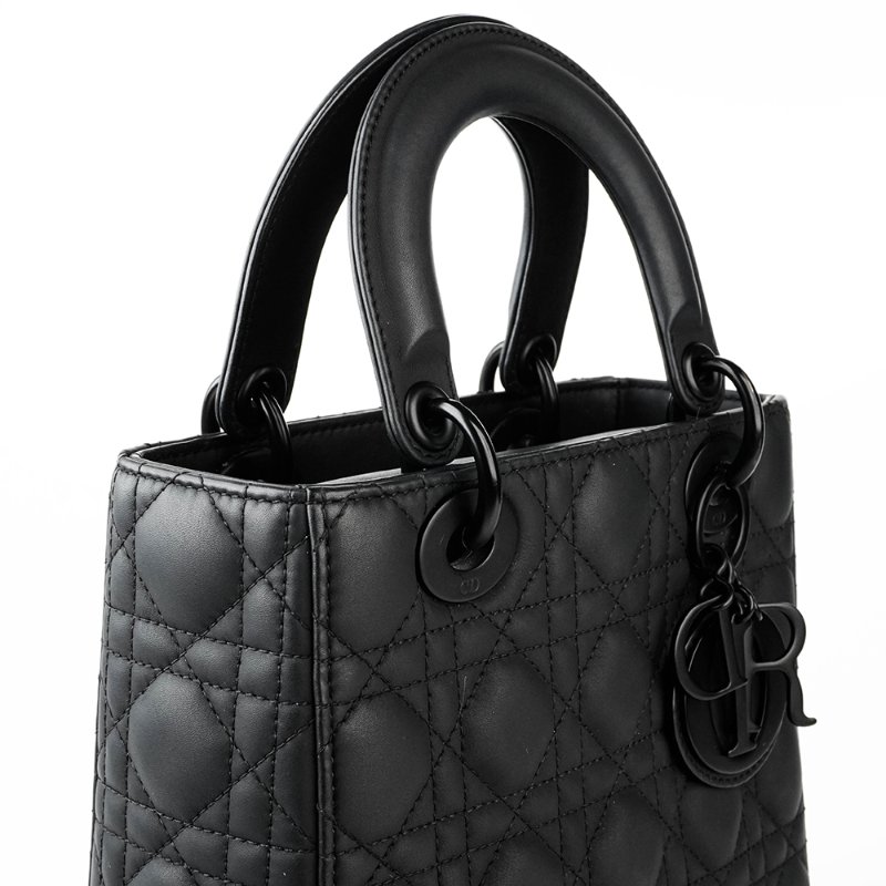 KESH 凱仕國際精品【極黑稀有、低調奢華】DIOR Lady Dior Matte Black 4 格戴妃包｜全黑啞光版本｜手提肩背兩用-11