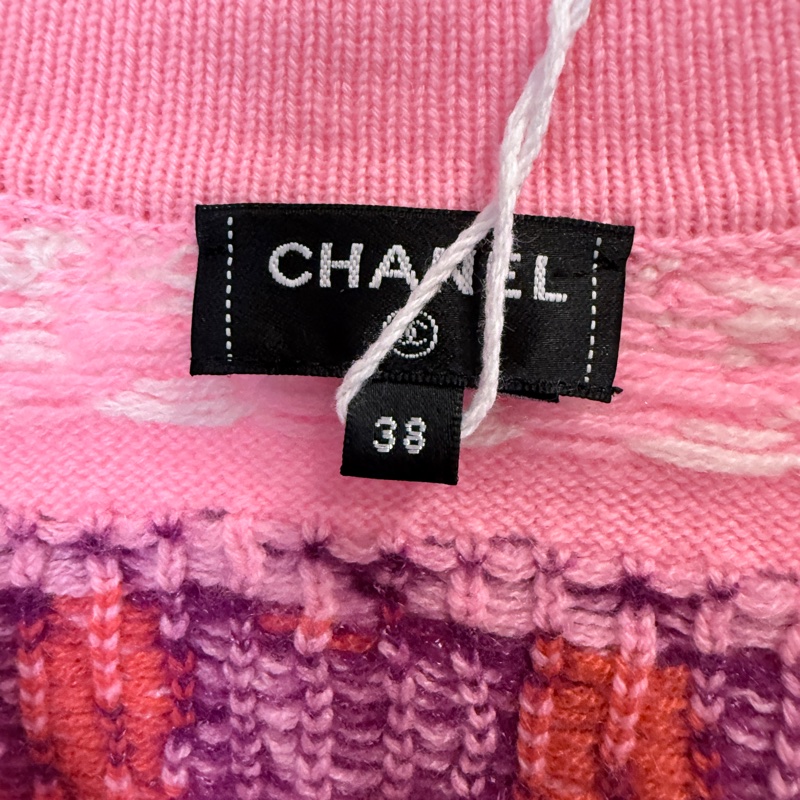 CHANEL✨粉色條紋羊絨針織衫 #38-1