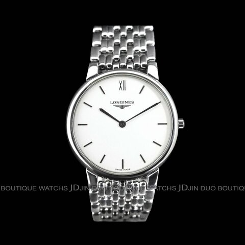 金鐸精品~W904 LONGINES浪琴嘉嵐系列白色面盤33mm薄型中型石英腕錶