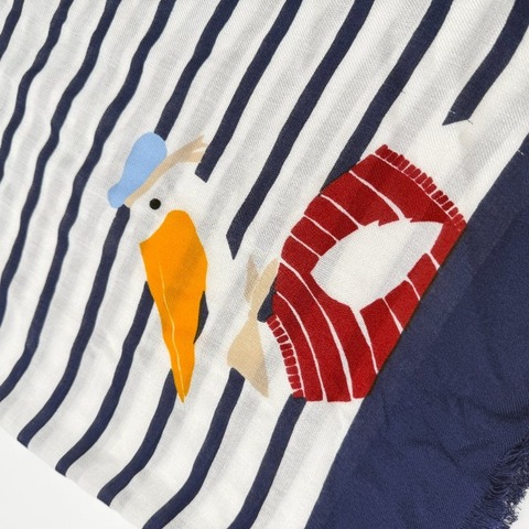 KATE SPADE NEWYORK 凱特絲蓓 Percy on a Stripe 條紋 色調紡織 鵜鶘貼飾 長形 絲巾