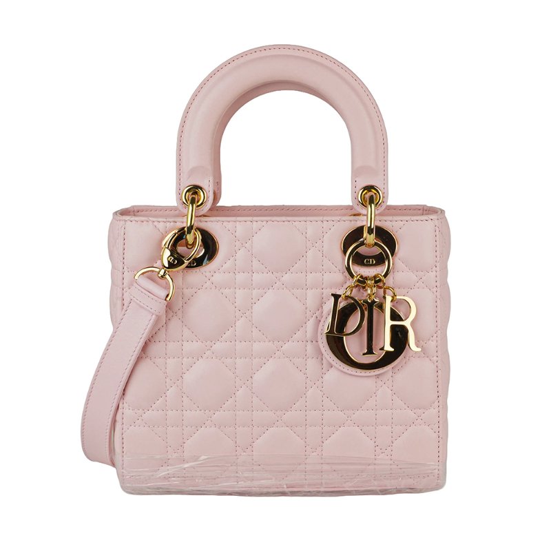 KESH 凱仕國際精品【金色吊飾、優雅甜美】Lady Dior My ABCDior 櫻花粉手提包｜迪奧戴妃包｜淡粉色羊皮革藤格紋-1