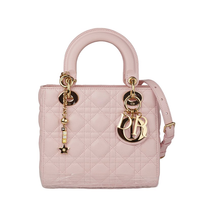 KESH 凱仕國際精品【金色吊飾、優雅甜美】Lady Dior My ABCDior 櫻花粉手提包｜迪奧戴妃包｜淡粉色羊皮革藤格紋-2