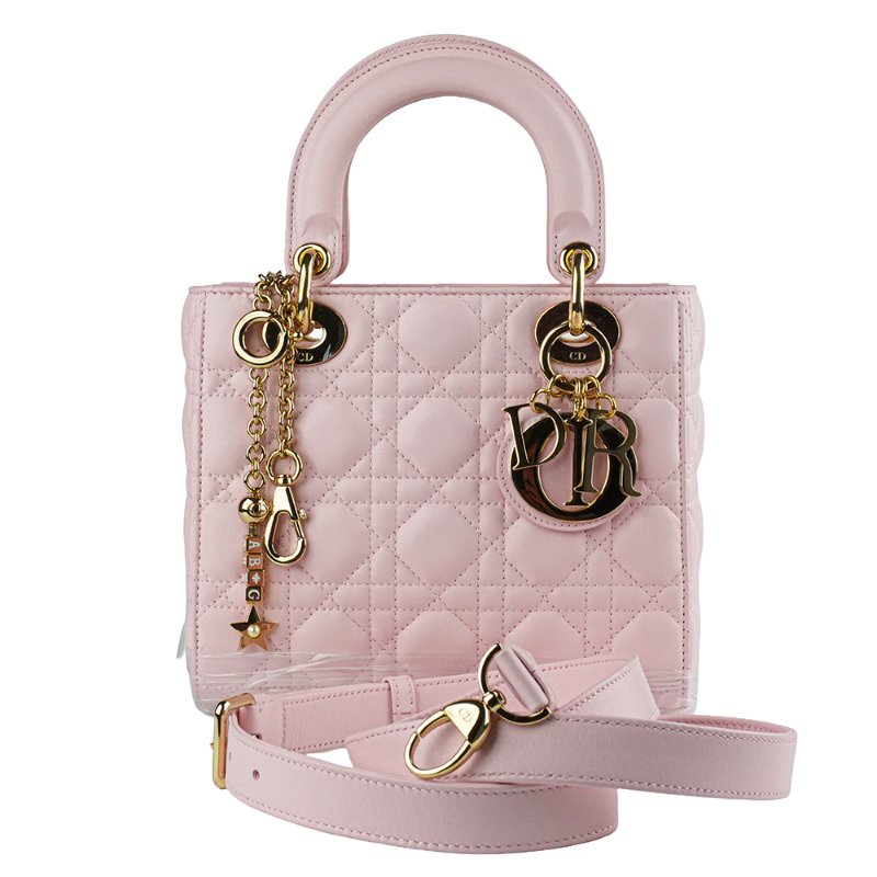 KESH 凱仕國際精品【金色吊飾、優雅甜美】Lady Dior My ABCDior 櫻花粉手提包｜迪奧戴妃包｜淡粉色羊皮革藤格紋-3