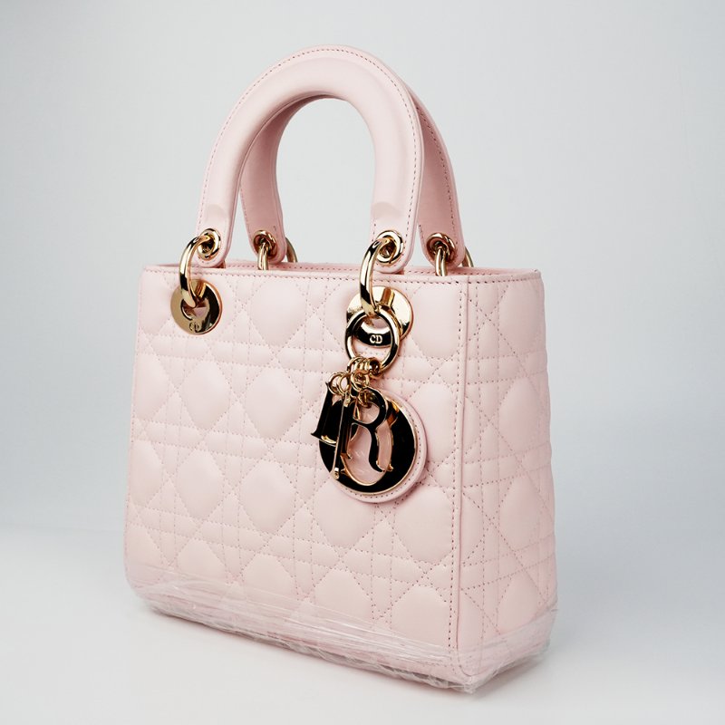 KESH 凱仕國際精品【金色吊飾、優雅甜美】Lady Dior My ABCDior 櫻花粉手提包｜迪奧戴妃包｜淡粉色羊皮革藤格紋-4