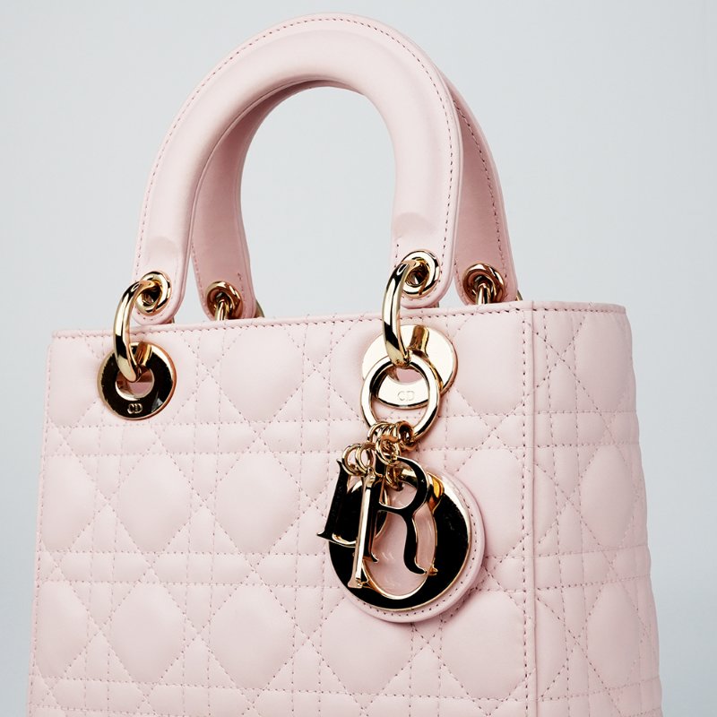 KESH 凱仕國際精品【金色吊飾、優雅甜美】Lady Dior My ABCDior 櫻花粉手提包｜迪奧戴妃包｜淡粉色羊皮革藤格紋-5