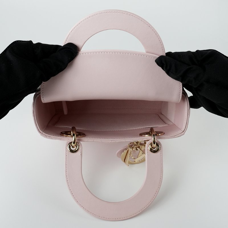 KESH 凱仕國際精品【金色吊飾、優雅甜美】Lady Dior My ABCDior 櫻花粉手提包｜迪奧戴妃包｜淡粉色羊皮革藤格紋-12