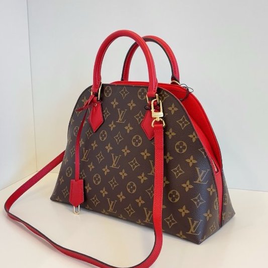 路易威登/Louis Vuitton Alma BB 老花拼紅貝殼手提包-3