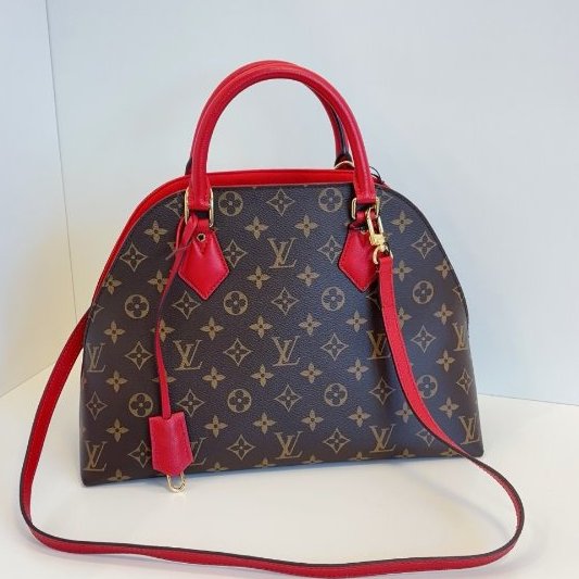 路易威登/Louis Vuitton Alma BB 老花拼紅貝殼手提包-6