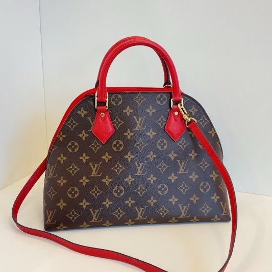 路易威登/Louis Vuitton Alma BB 老花拼紅貝殼手提包-7