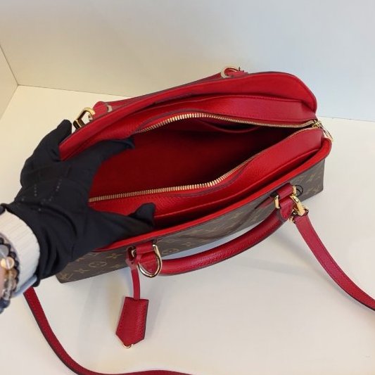 路易威登/Louis Vuitton Alma BB 老花拼紅貝殼手提包-9