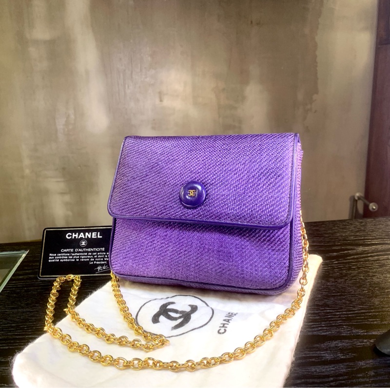 極罕中古紫羅蘭色拉菲編織單肩包 Rare Chanel Vintage Shoulder Bag In Violet-0