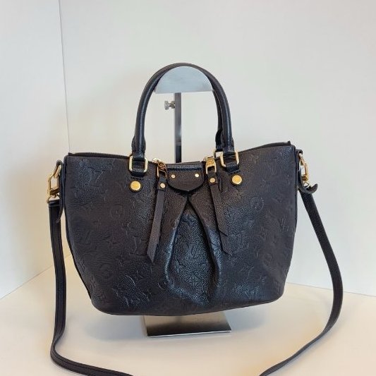 路易威登/Louis Vuitton 黑色全皮壓花 手提餃子包-6