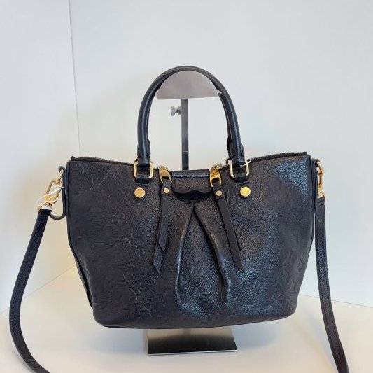 路易威登/Louis Vuitton 黑色全皮壓花 手提餃子包-7