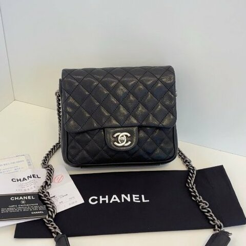 香奈兒/Chanel 黑銀荔枝牛皮方胖子