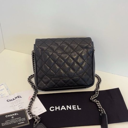 香奈兒/Chanel 黑銀荔枝牛皮方胖子-1