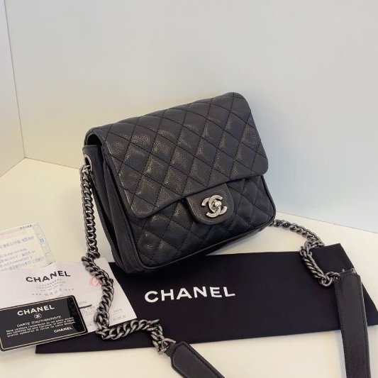 香奈兒/Chanel 黑銀荔枝牛皮方胖子-2