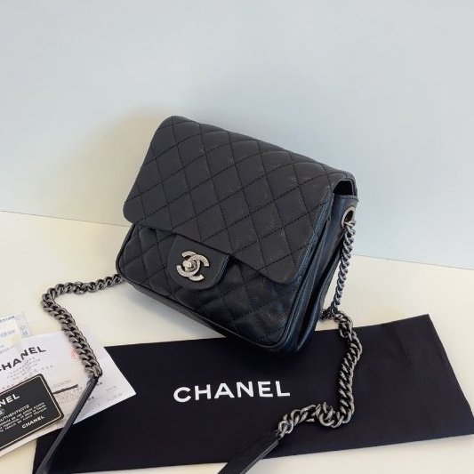 香奈兒/Chanel 黑銀荔枝牛皮方胖子-3