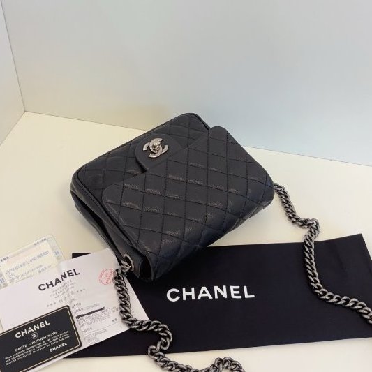 香奈兒/Chanel 黑銀荔枝牛皮方胖子-4