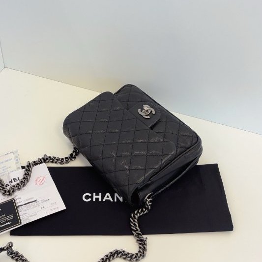 香奈兒/Chanel 黑銀荔枝牛皮方胖子-5