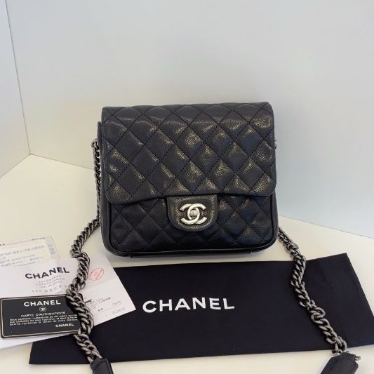 香奈兒/Chanel 黑銀荔枝牛皮方胖子-6