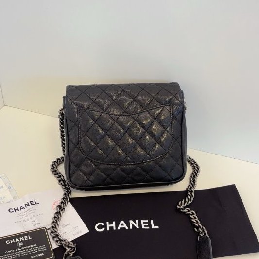 香奈兒/Chanel 黑銀荔枝牛皮方胖子-7