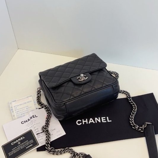 香奈兒/Chanel 黑銀荔枝牛皮方胖子-8