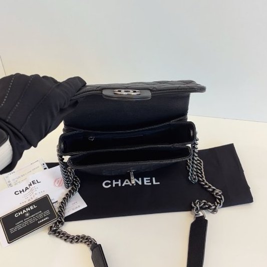 香奈兒/Chanel 黑銀荔枝牛皮方胖子-9