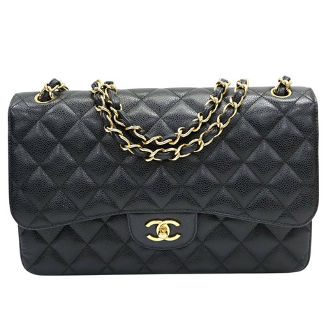 黑色 荔枝紋牛皮 經典大型口蓋包 肩背包 金釦（無卡）【CHANEL 香奈兒】 A58600