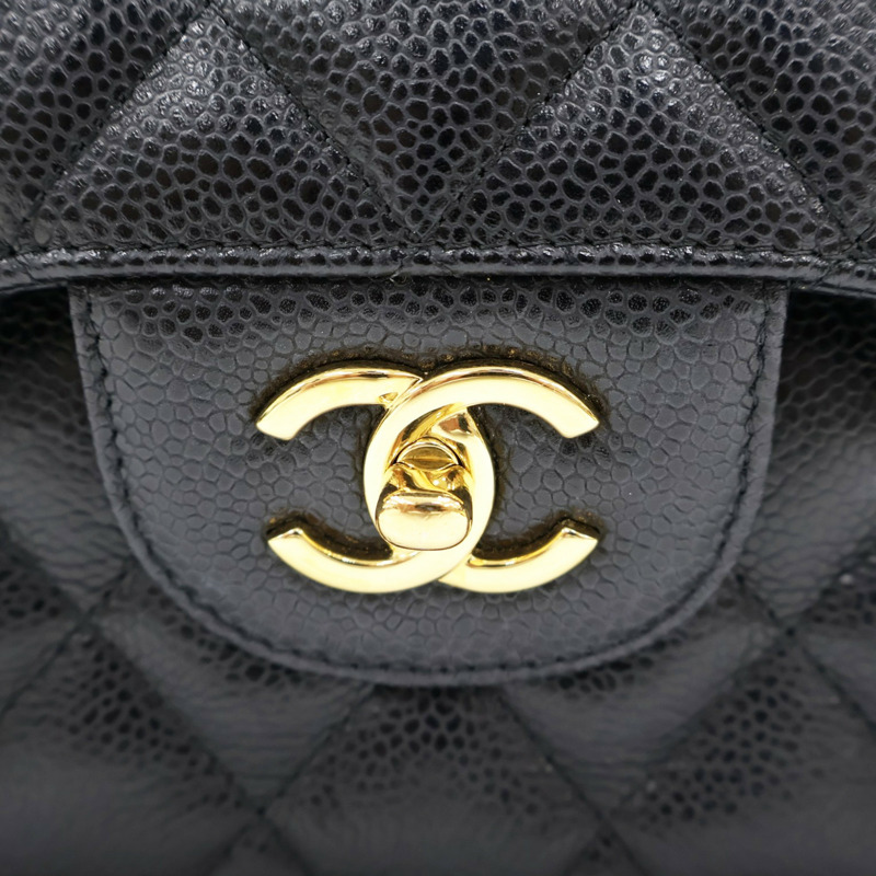 黑色 荔枝紋牛皮 經典大型口蓋包 肩背包 金釦（無卡）【CHANEL 香奈兒】 A58600-5
