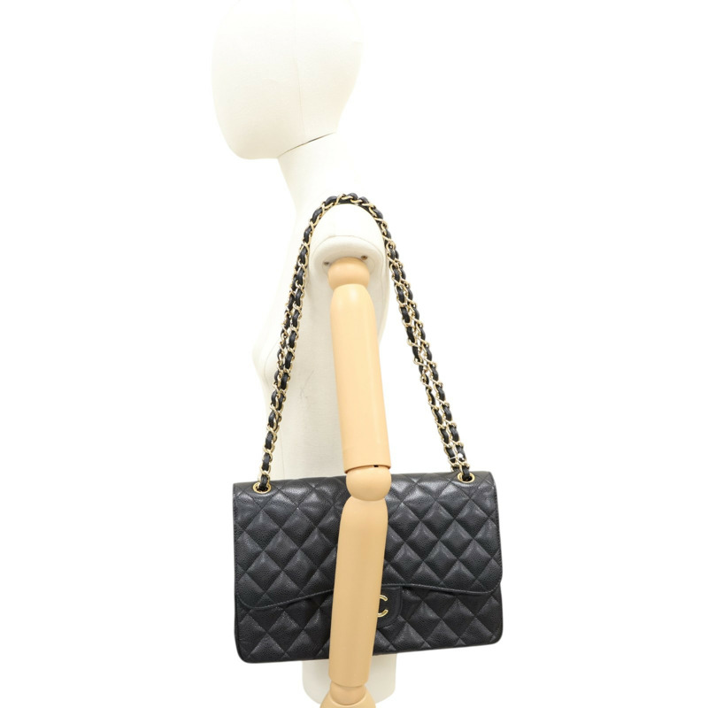 黑色 荔枝紋牛皮 經典大型口蓋包 肩背包 金釦（無卡）【CHANEL 香奈兒】 A58600-6
